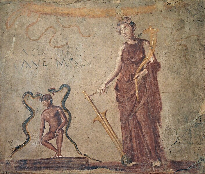 Lararium_wall_painting_from_a_corridor_leading_to_a_latrine_with_Isis_Fortuna_protecting_a_man