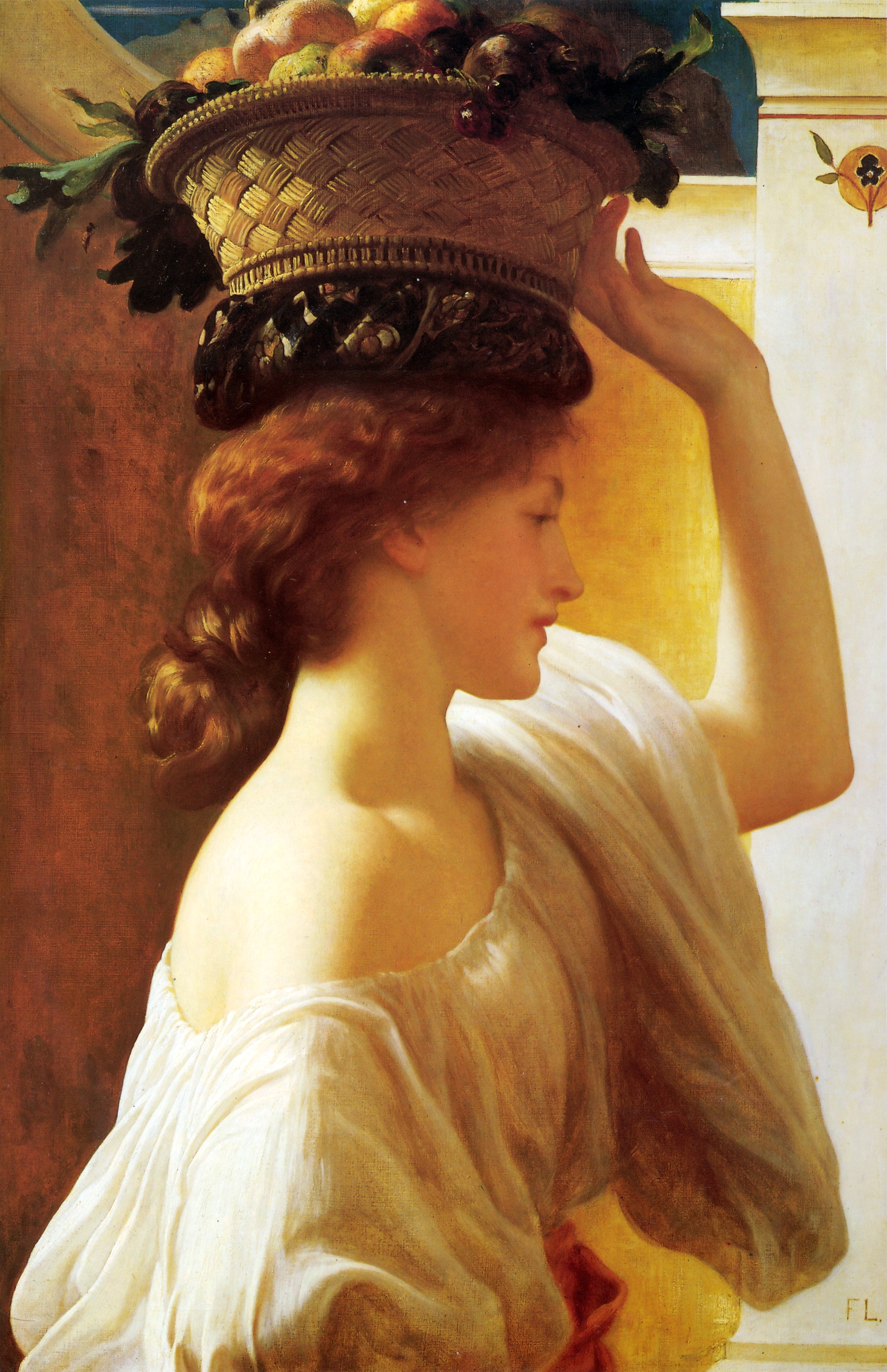 "Girl with a Basket of Fruit" by Frederic Leighton -Public domain