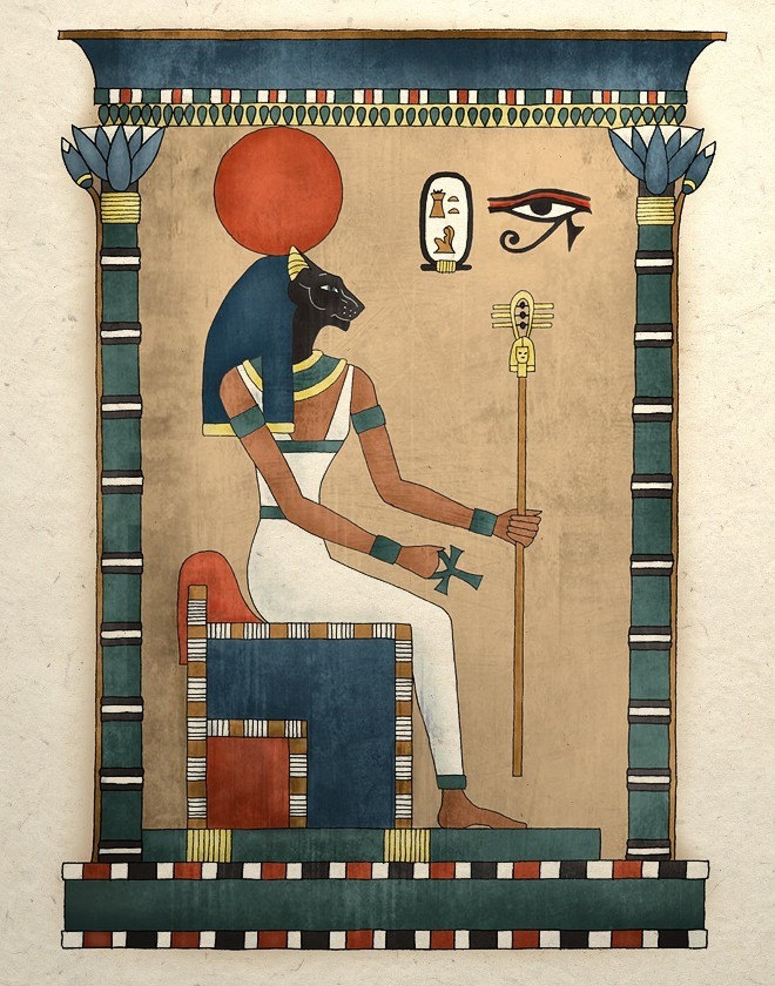 TigerHouse Art Ancient Egyptian Art Print Goddess Bastet